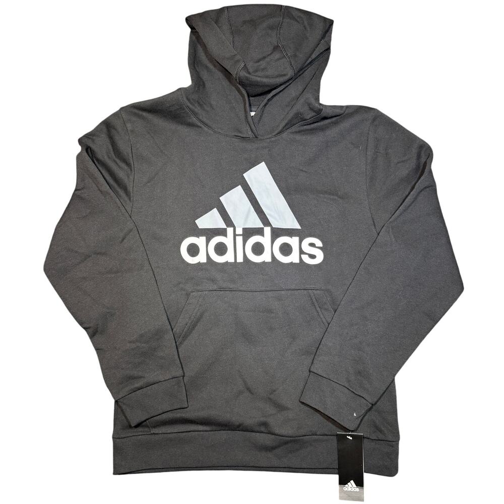 NWT Adidas Hoodie Youth XL Black Logo Pullover Sweatshirt Boys Athletic